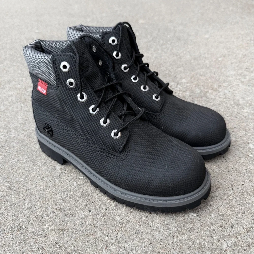Timberland Helcor 6 Inch Premium Boots Boys Sz 2.5 Black Scuff Resistant A1A7Z
